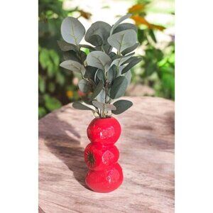 New Red Strawberries Summer Stacked Vase W/ Artifi / Fake Plant Room Home Decor